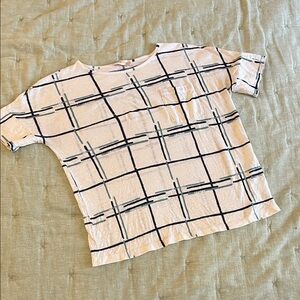 Tory Burch linen Short Sleeve Tee with Black & Teal Grid